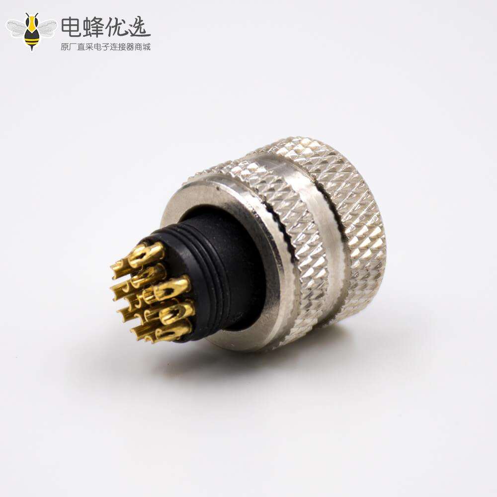 m12傳感器連接器組裝接頭a扣17芯母頭直式注塑焊線式不帶屏蔽-電蜂優(yōu)